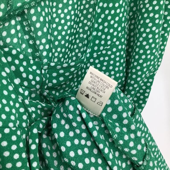 Max Studio Midi Wrap Dress Large With Ruffle Sleeves & Tie Waist Green Polka Dot - Picture 7 of 7